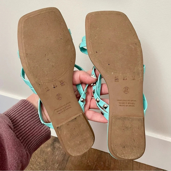 Stiletto Brazilian Leather Studed Square Toe Sandals - Picture 2 of 3